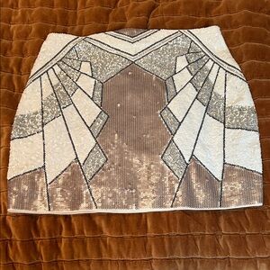 Express Silver and Cream Geometric sequined mini Skirt